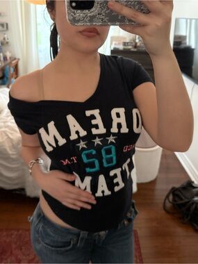 Vintage Ardene Black Graphic Women’s Tee with Turquoise Number